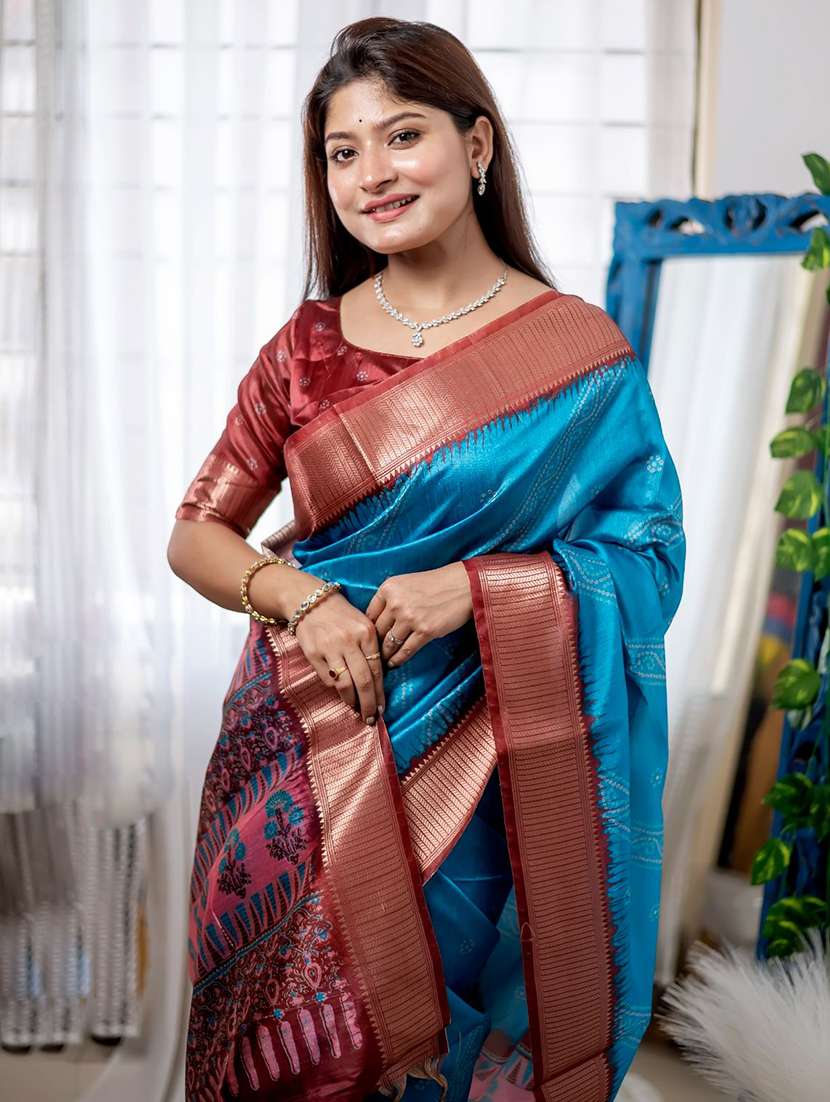 women blue bandhani saree - 21294632 - Standard Image - 2