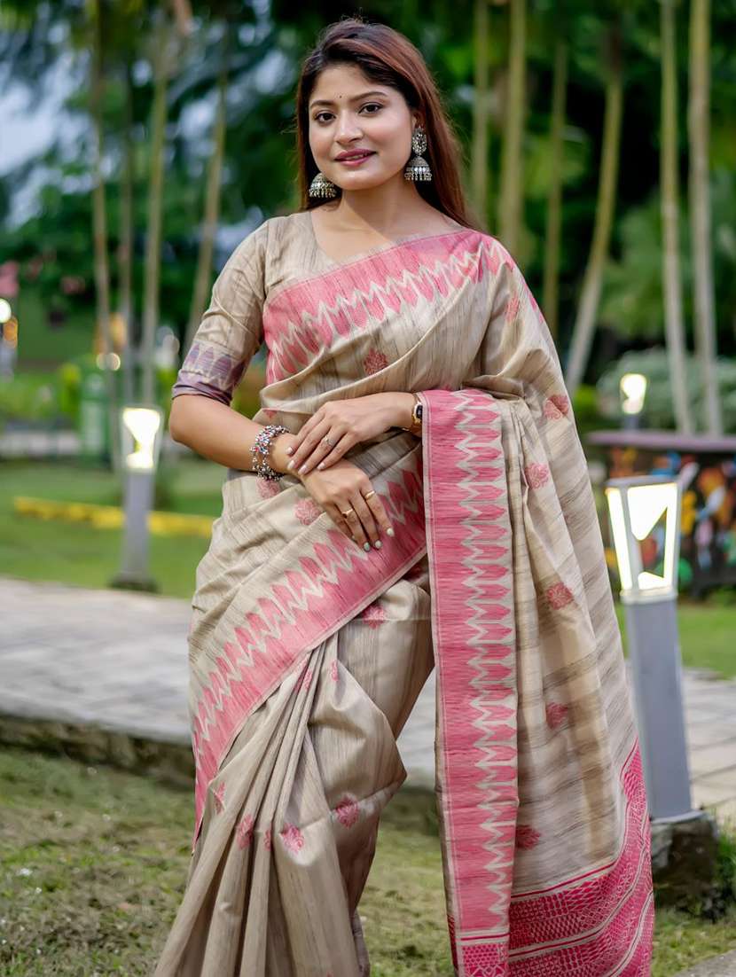 women beige self design tussar saree - 21294660 - Standard Image - 2