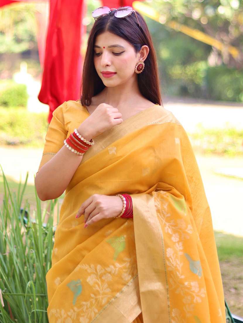 women yellow self design mysore silk saree with blouse - 21294713 -  Standard Image - 2