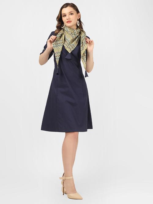 navy blue cotton a-line dress - 21295038 - Standard Image - 0