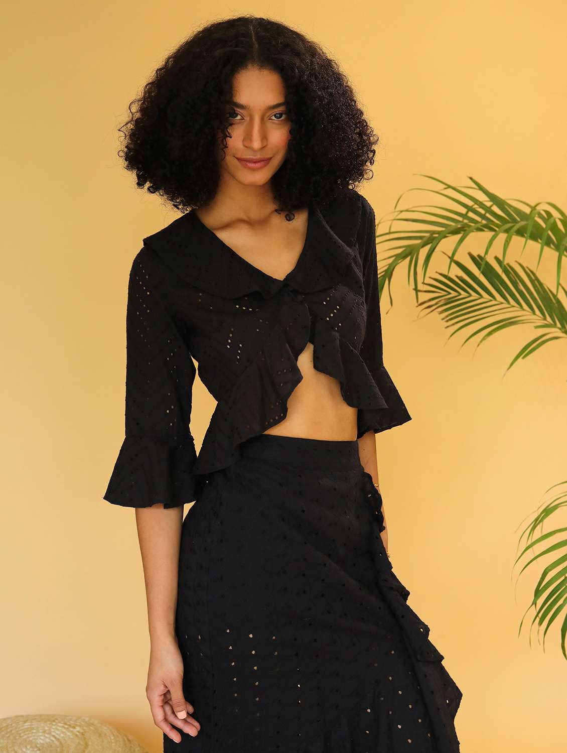 women schiffli detailed ruffled top - 21295242 -  Standard Image - 2