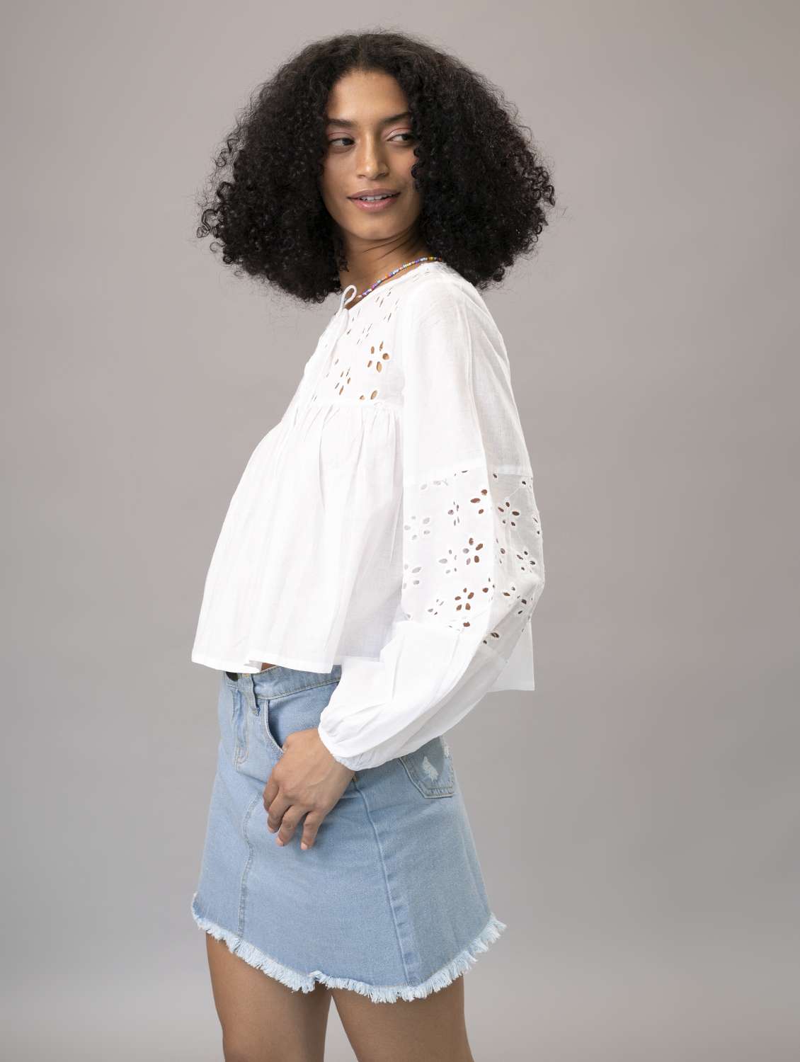 women optic white schiffli a-line top - 21295519 -  Standard Image - 2