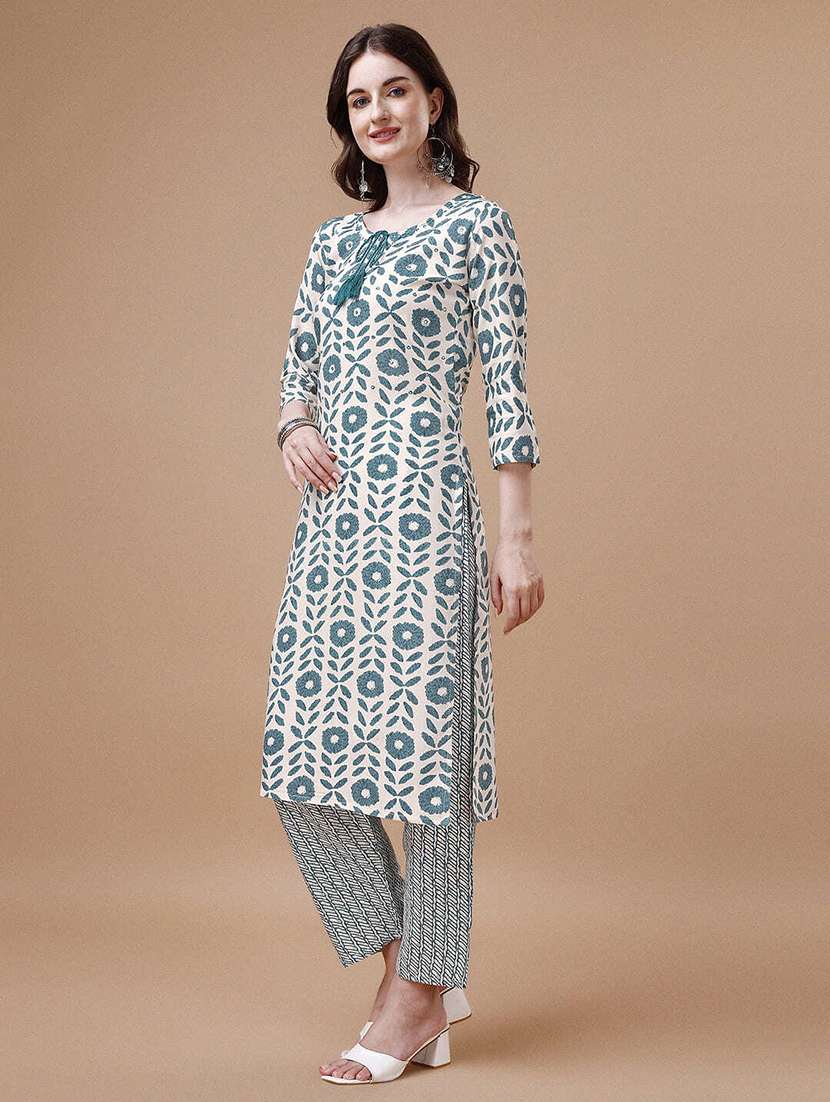 white printed kurta & pant set - 21295641 -  Standard Image - 2