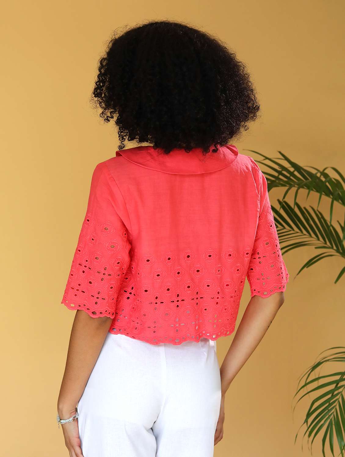 women peter pan collar schiffli shirt style top - 21295707 -  Standard Image - 2