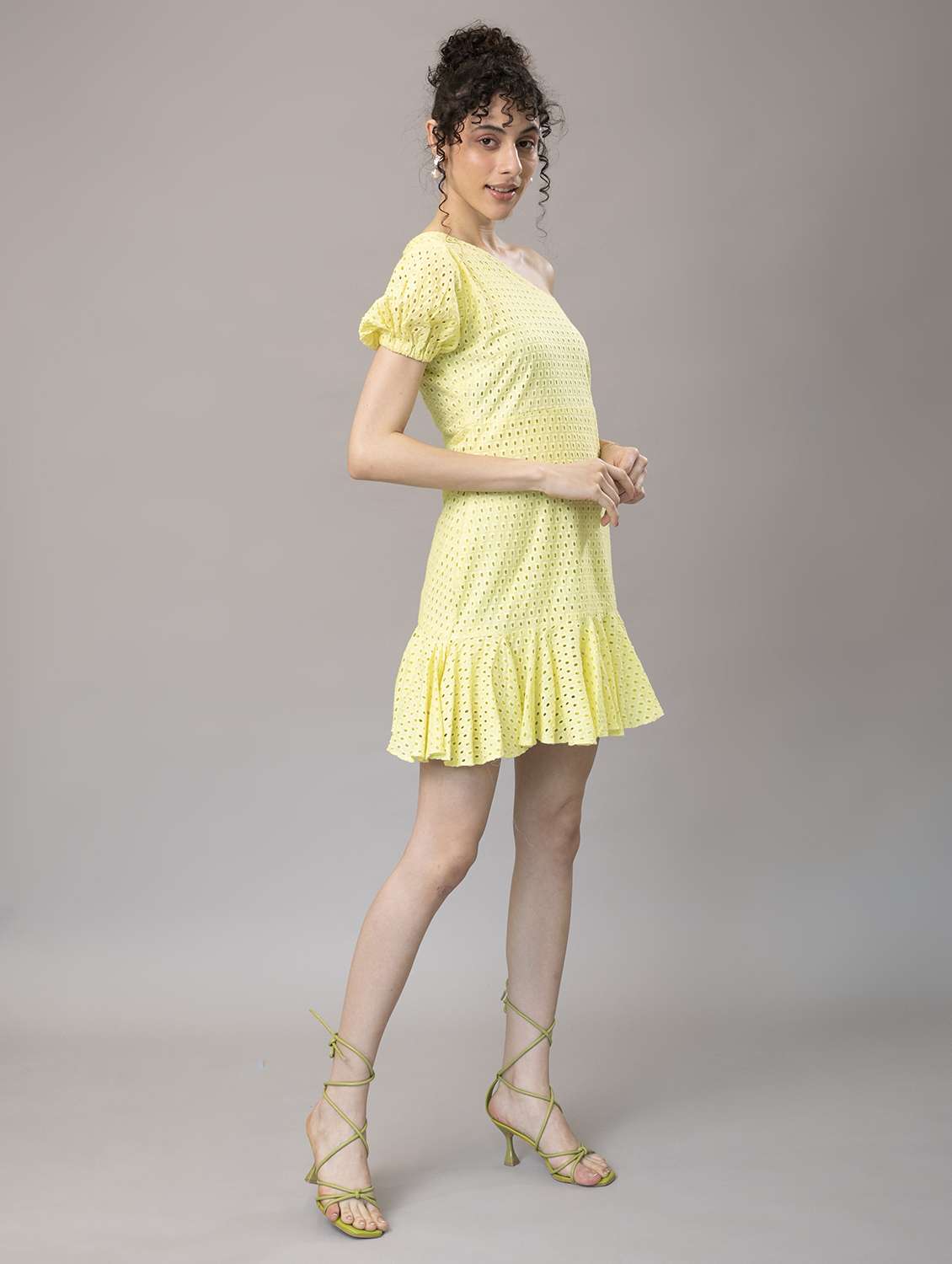 women single shoulder schiffli tiered dress - 21295810 -  Standard Image - 2