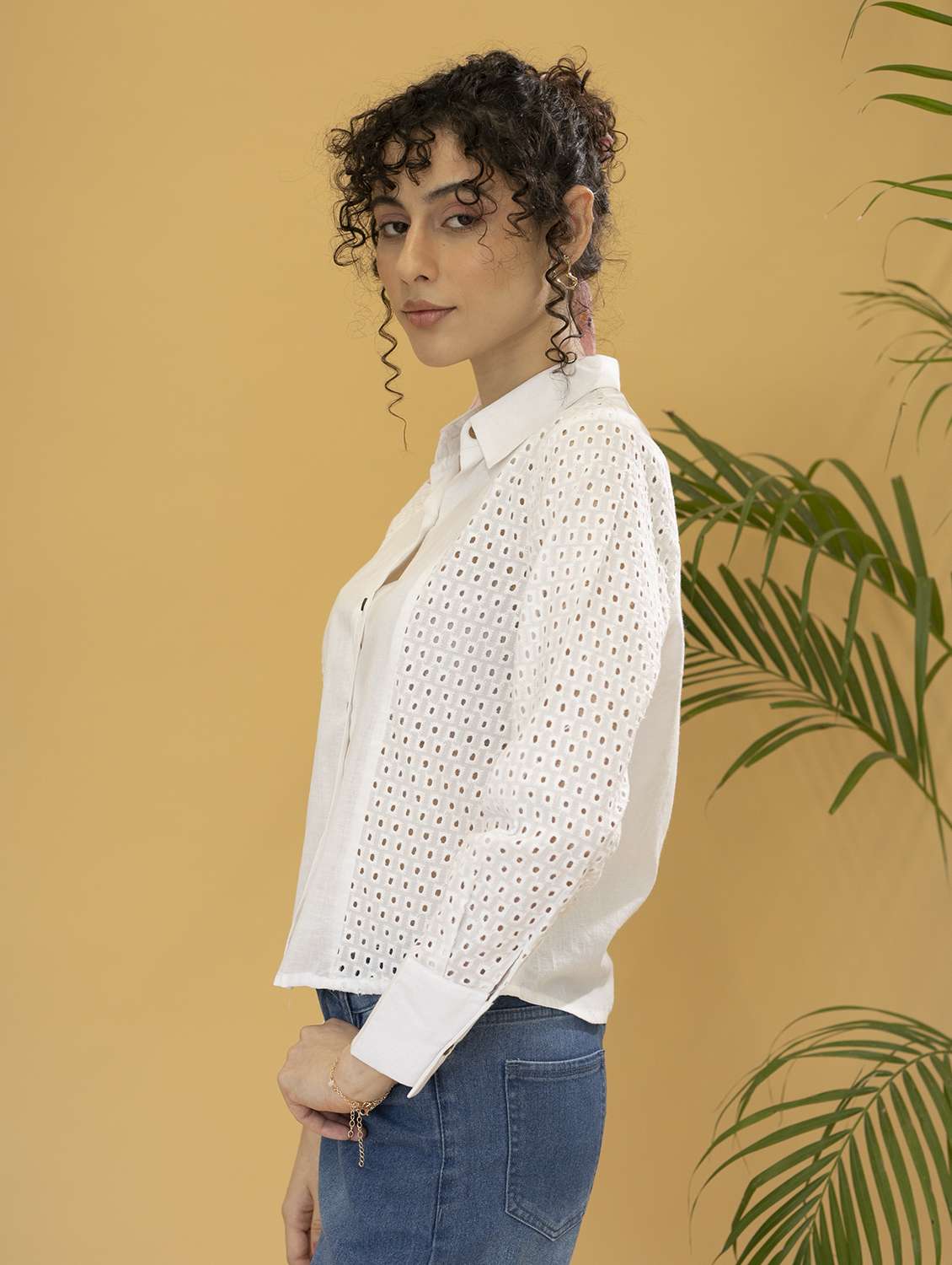 women optic white schiffli regular shirt - 21295828 -  Standard Image - 2