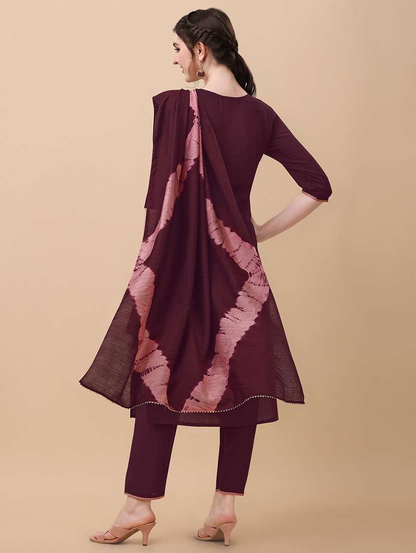 purple self design kurta & dupatta set - 21296011 -  Standard Image - 2