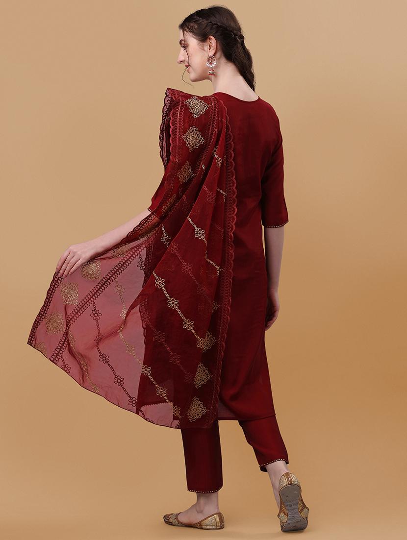 red self design kurta & dupatta set - 21296034 - Standard Image - 2