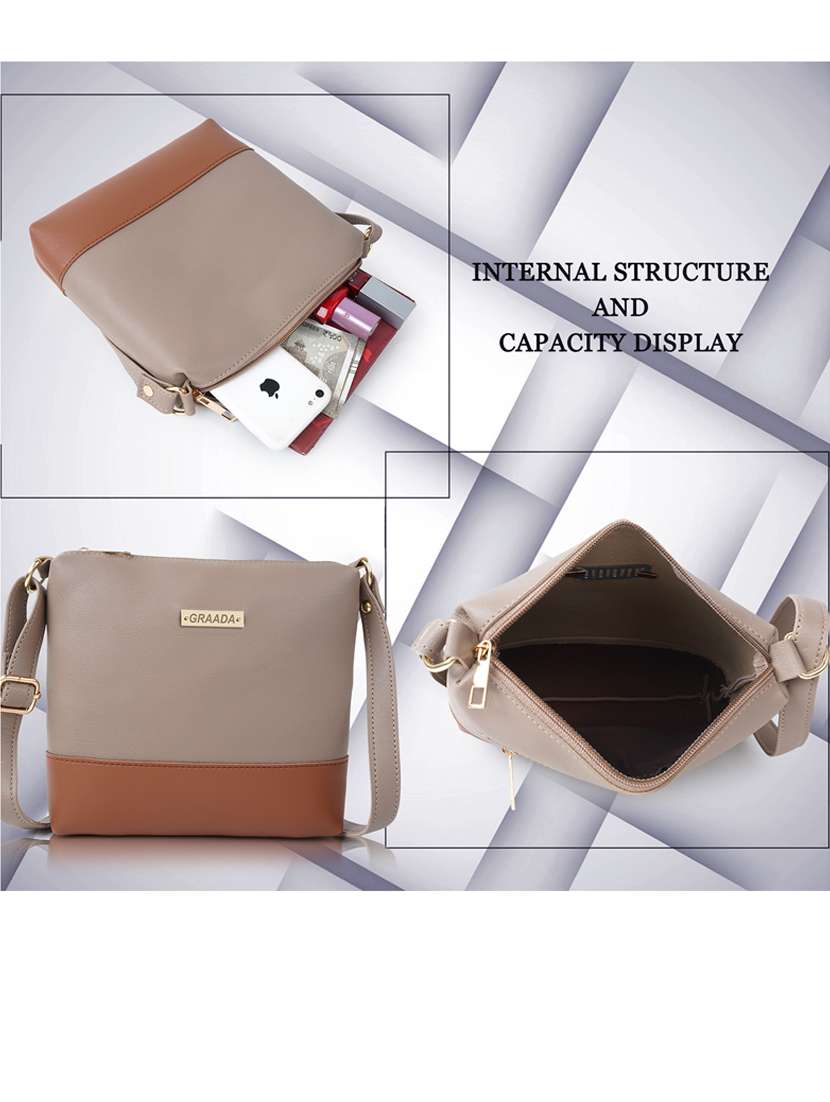 nude brown leatherette sling bag - 21296672 -  Standard Image - 2