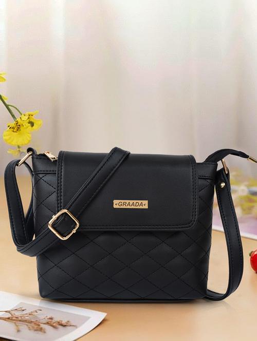 black leatherette sling bag - 21296678 - Standard Image - 0