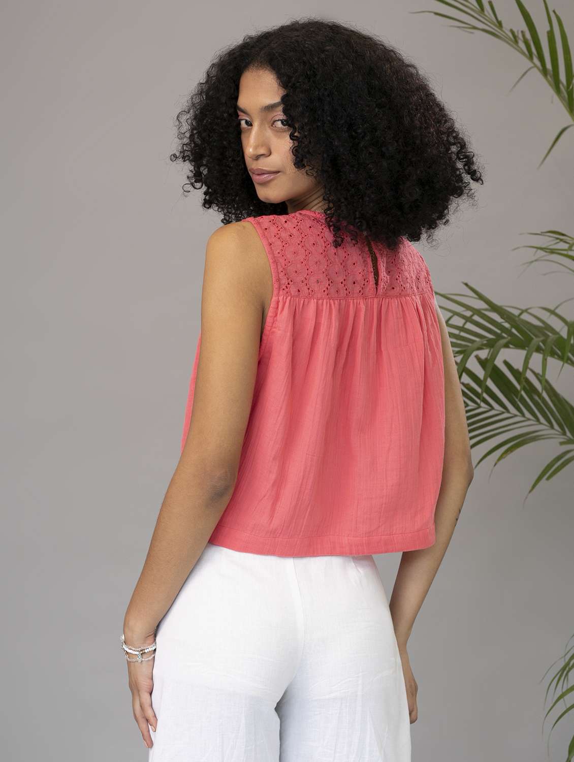 women solid sleeveless schiffli detailed a line top - 21297288 -  Standard Image - 2