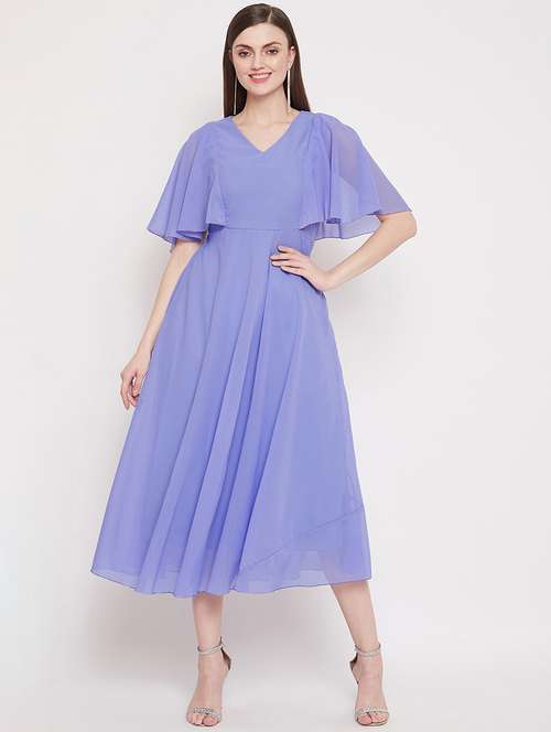 women blue solid fit & flare midi dress - 21297294 - Standard Image - 0