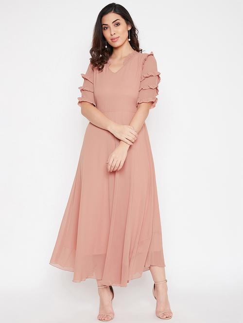 beige georgette aline dress - 21297302 - Standard Image - 0