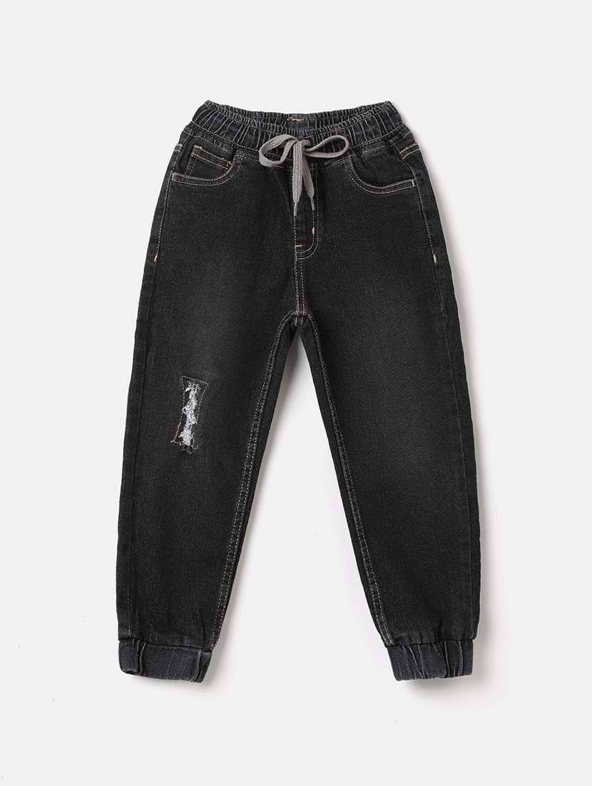 black denim distressed jeans
