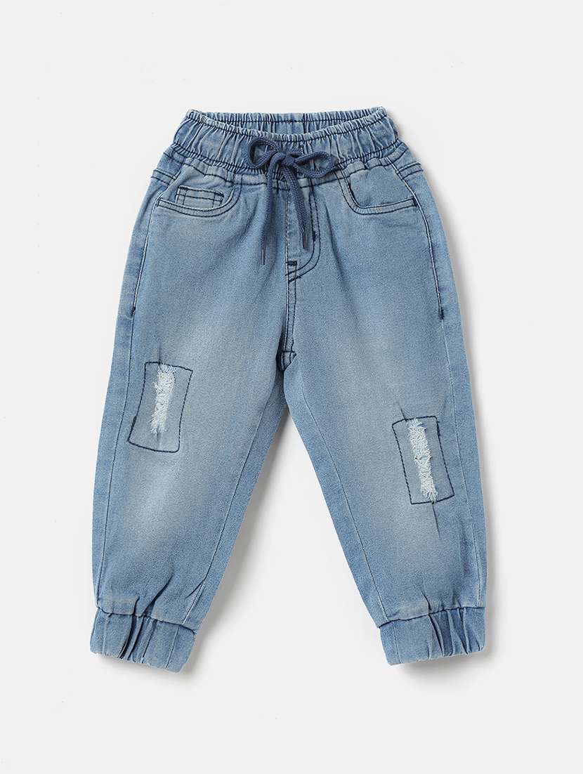 light blue denim distressed jeans