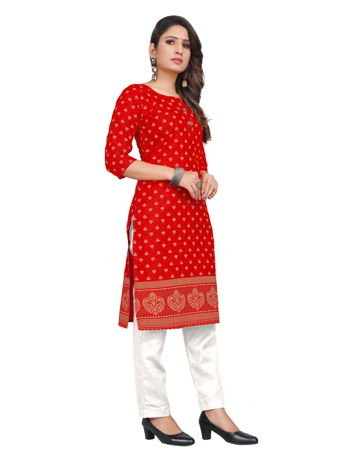 red polyester straight kurta - 21297533 - Standard Image - 2