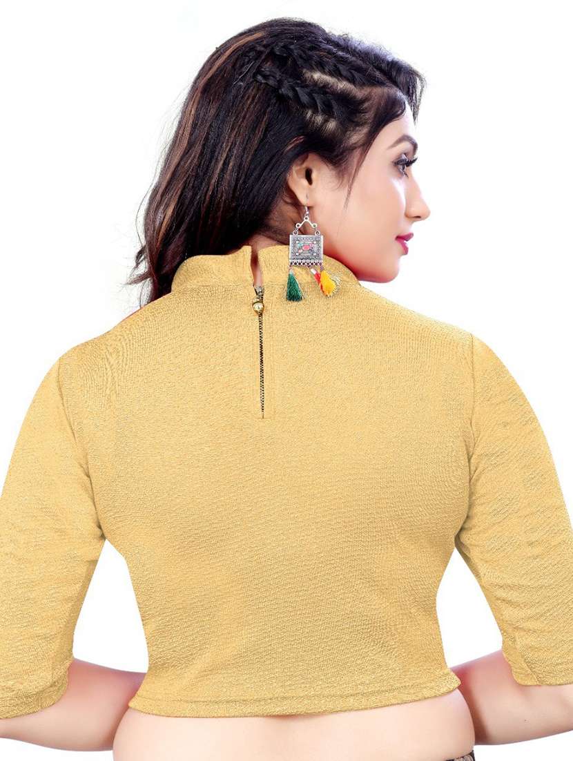 yellow mock neck self design blouse - 21302745 - Standard Image - 2