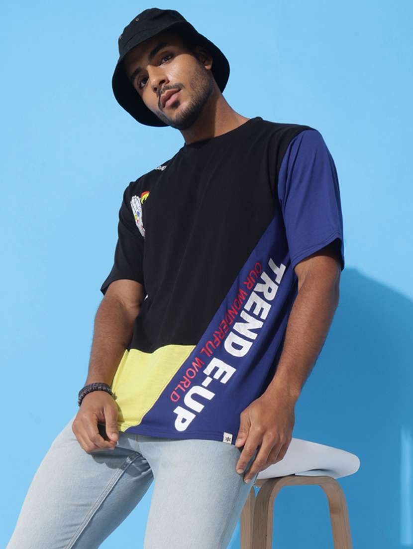Men Color Blocked Oversized Short Sleeves T Shirt