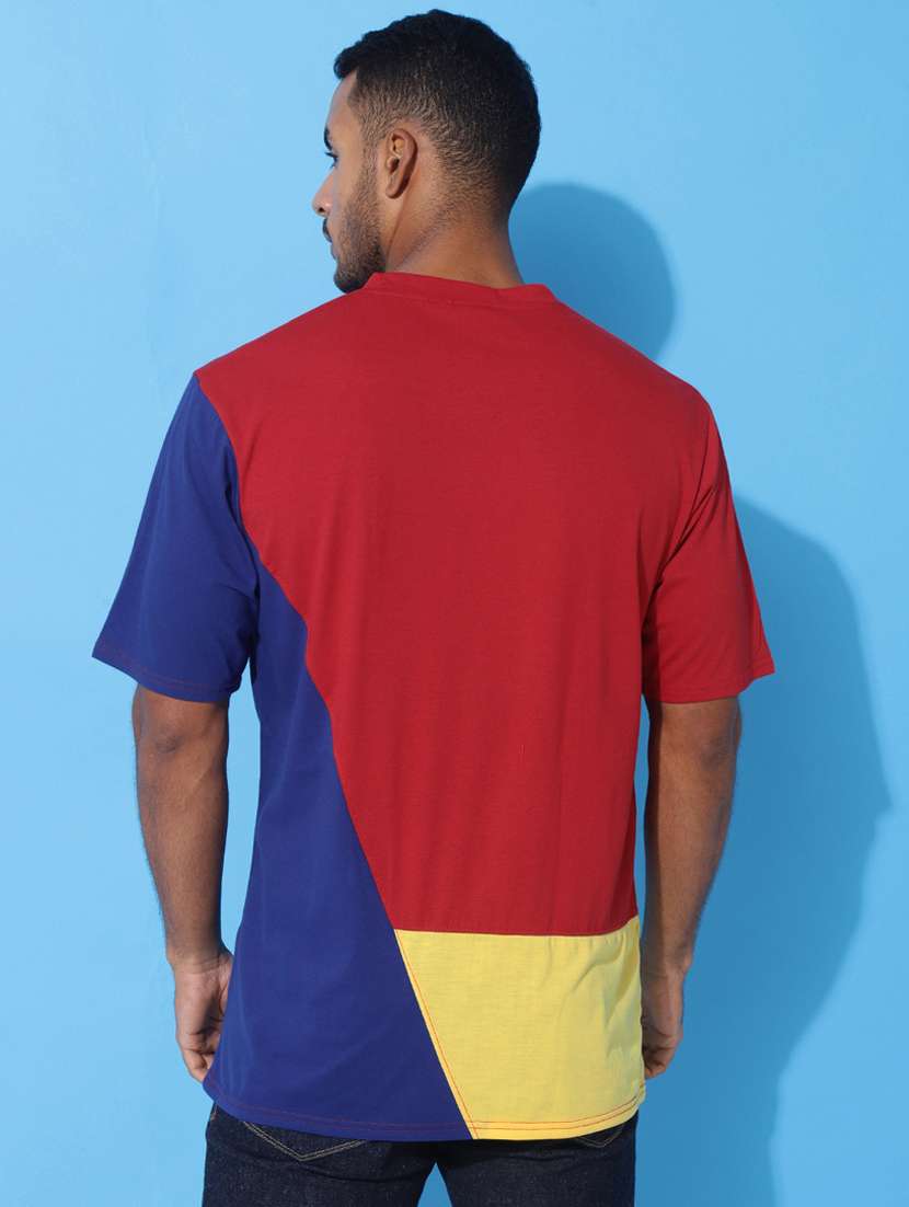 Men Color Blocked Oversized Short Sleeves T Shirt