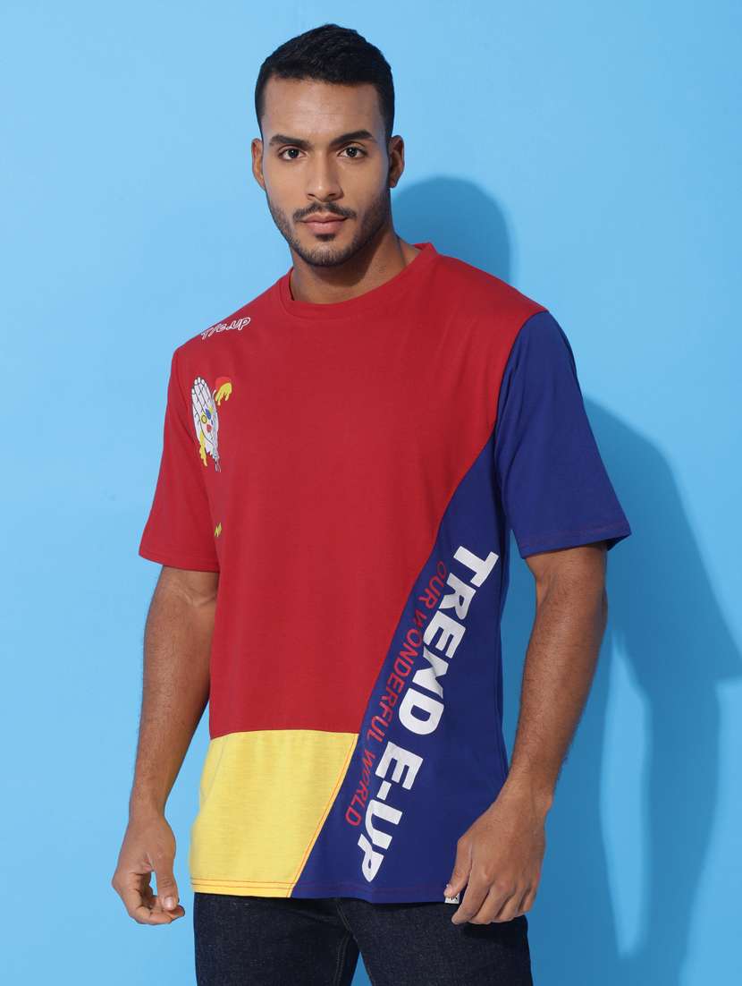Men Color Blocked Oversized Short Sleeves T Shirt