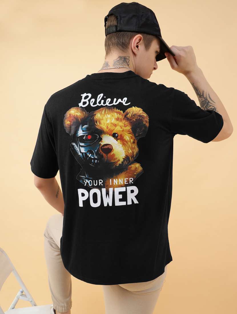 men black loose fit front and back print t-shirt