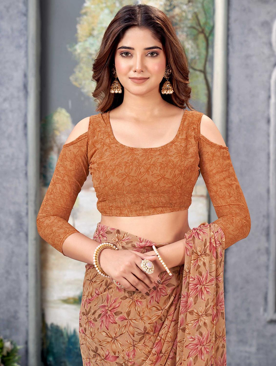 orange georgette printed saree with blouse - 21303694 - Standard Image - 2