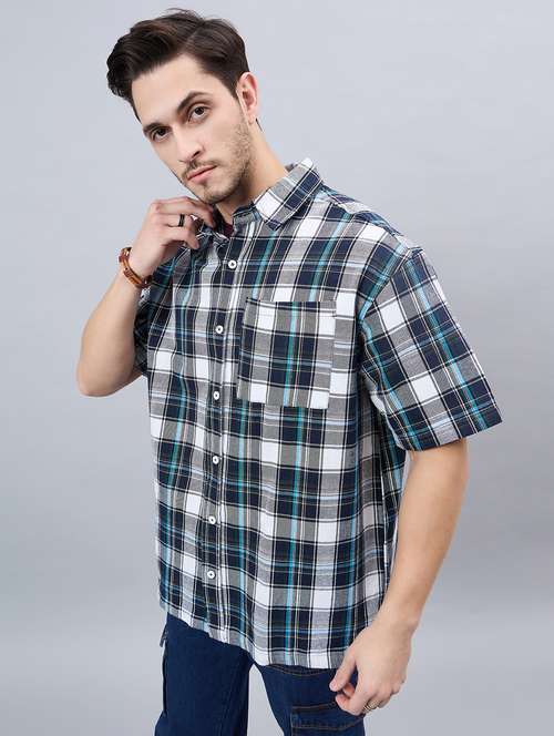 White Checkered Cotton Casual Shirt