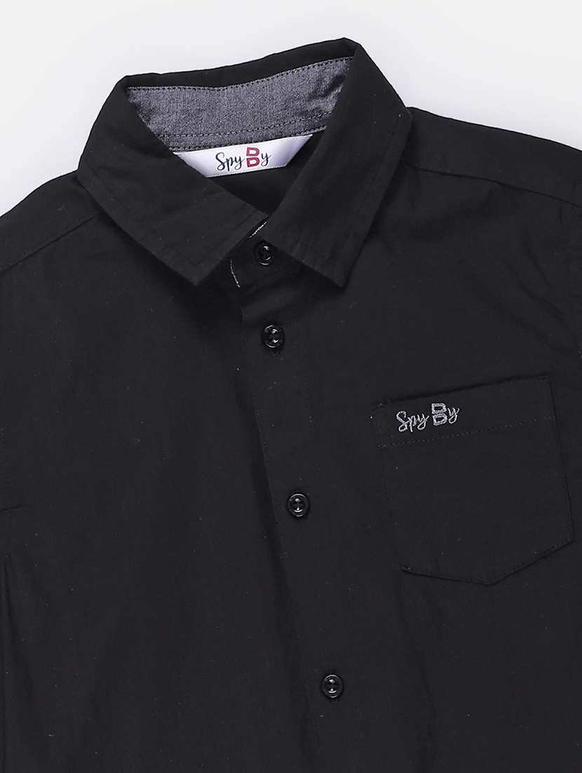 black solid cotton shirt - 21304029 -  Standard Image - 2