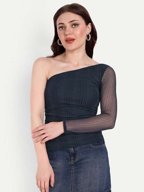 navy blue polyester regular top