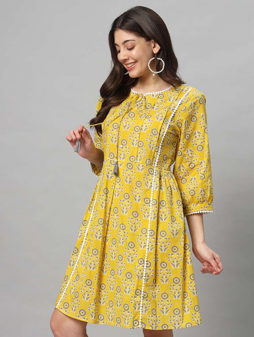 women yellow cotton a-line dress - 21304126 - Standard Image - 2