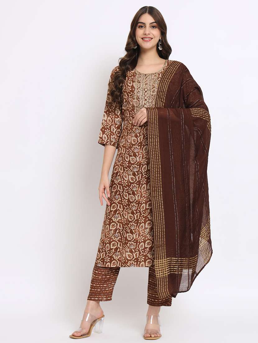 women three quarter sleeve kurta pant with dupatta set