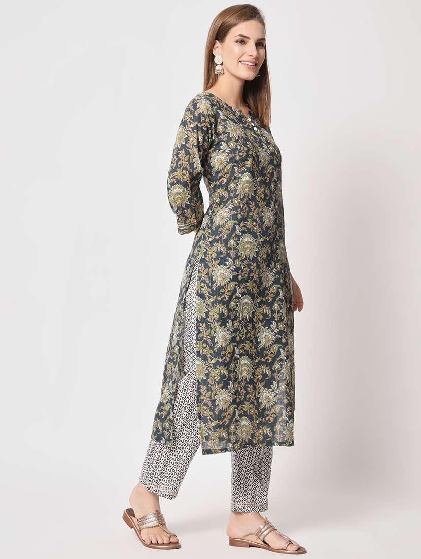 women floral notch neck kurta pant set - 21304175 -  Standard Image - 2