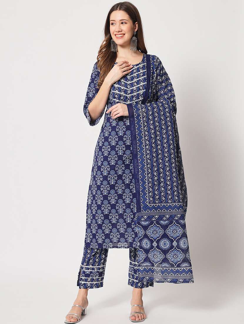 women three quarter sleeve kurta pant with dupatta set
