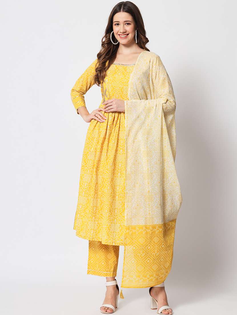 women three quarter sleeve kurta pant with dupatta set