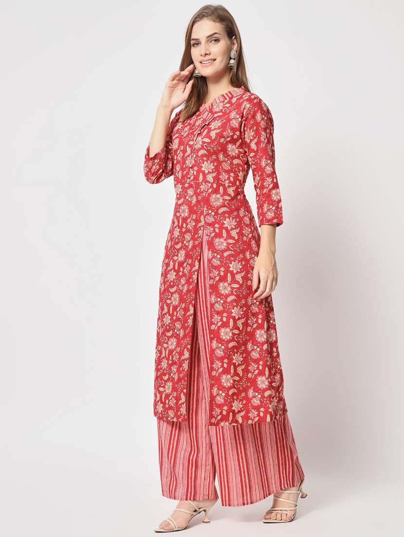 women v neck kurta palazzo set  - 21304198 -  Standard Image - 2