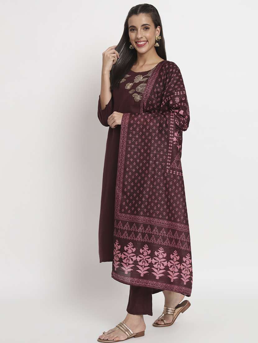 women three quarter sleeve kurta pant with dupatta set - 21304218 - Standard Image - 2