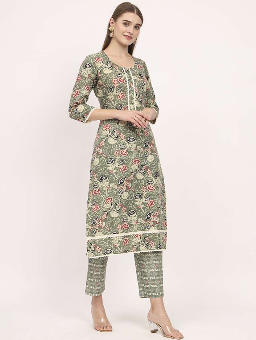 women three quarter sleeve kurta pant with dupatta set - 21304224 -  Standard Image - 2