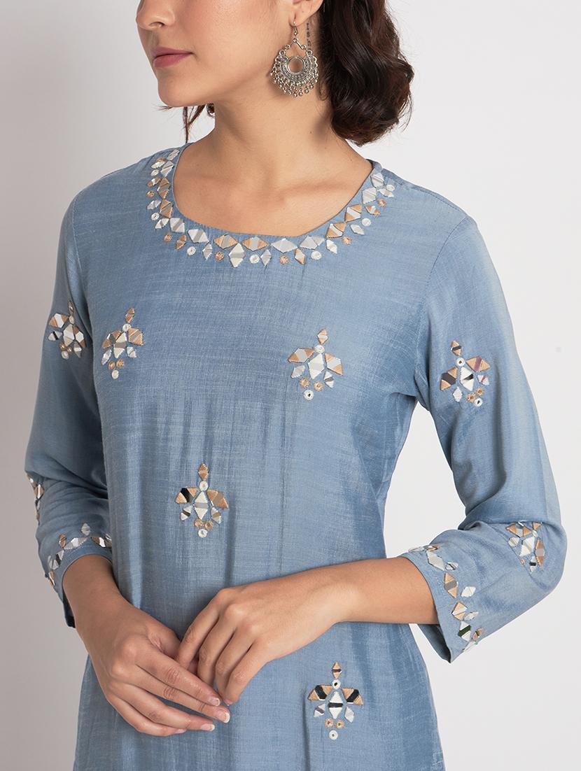 women light blue round neck kurta sharara set - 21304228 - Standard Image - 7
