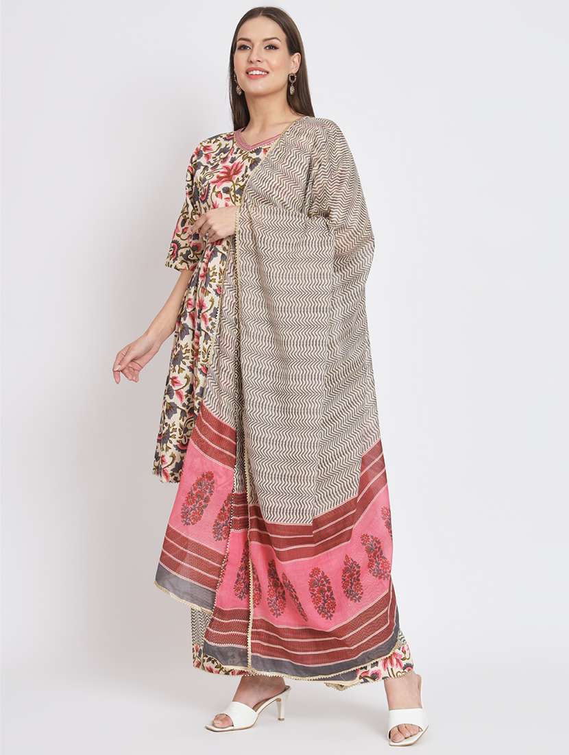 women elbow sleeve kurta palazzo with dupatta set - 21304232 - Standard Image - 2