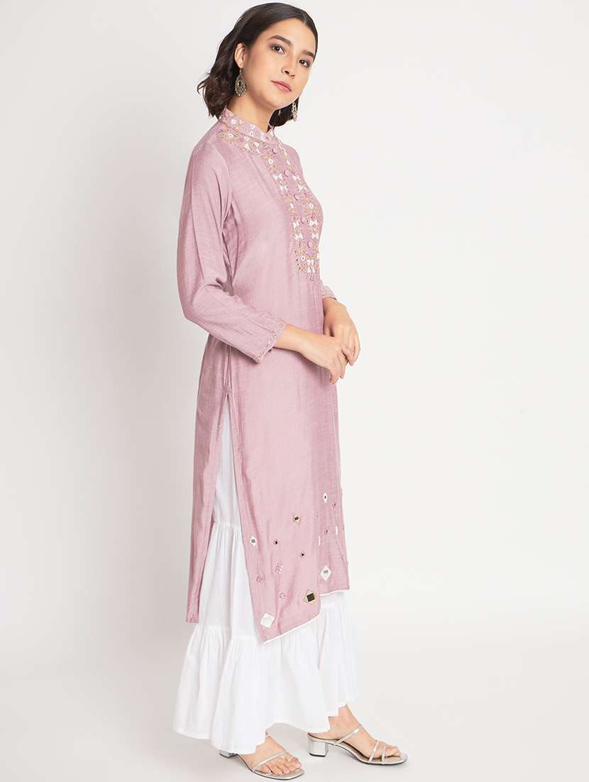 women lavender self design kurta pant set - 21304234 -  Standard Image - 2