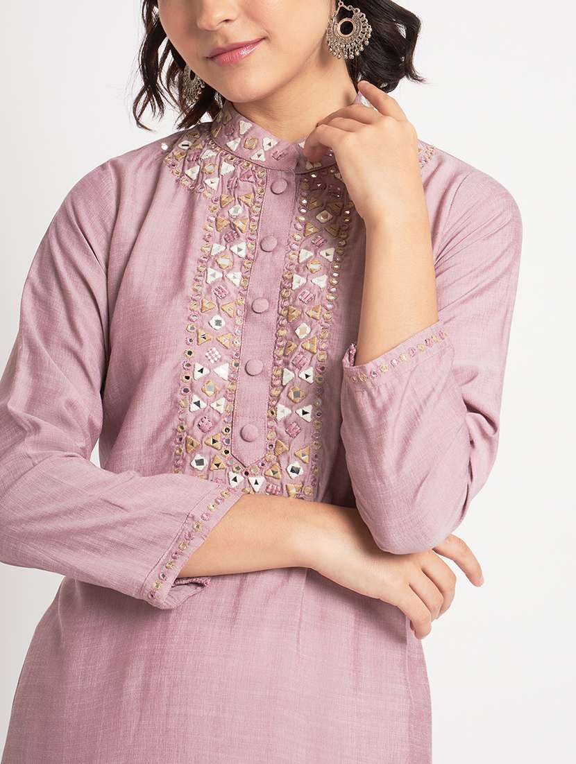 women lavender self design kurta pant set - 21304234 -  Standard Image - 7