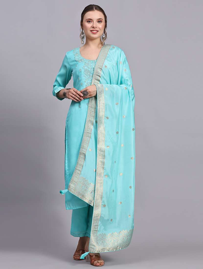 women three quarter sleeve kurta pant with dupatta set - 21304235 -  Standard Image - 2