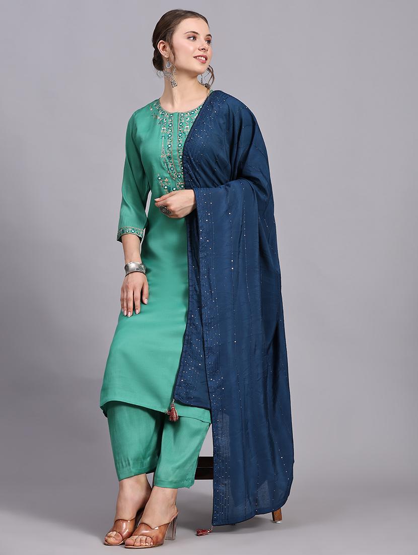 women three quarter sleeve kurta palazzo with dupatta set - 21304236 - Standard Image - 2