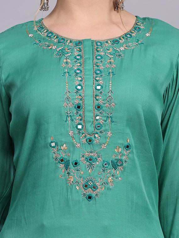 women three quarter sleeve kurta palazzo with dupatta set - 21304236 - Standard Image - 7
