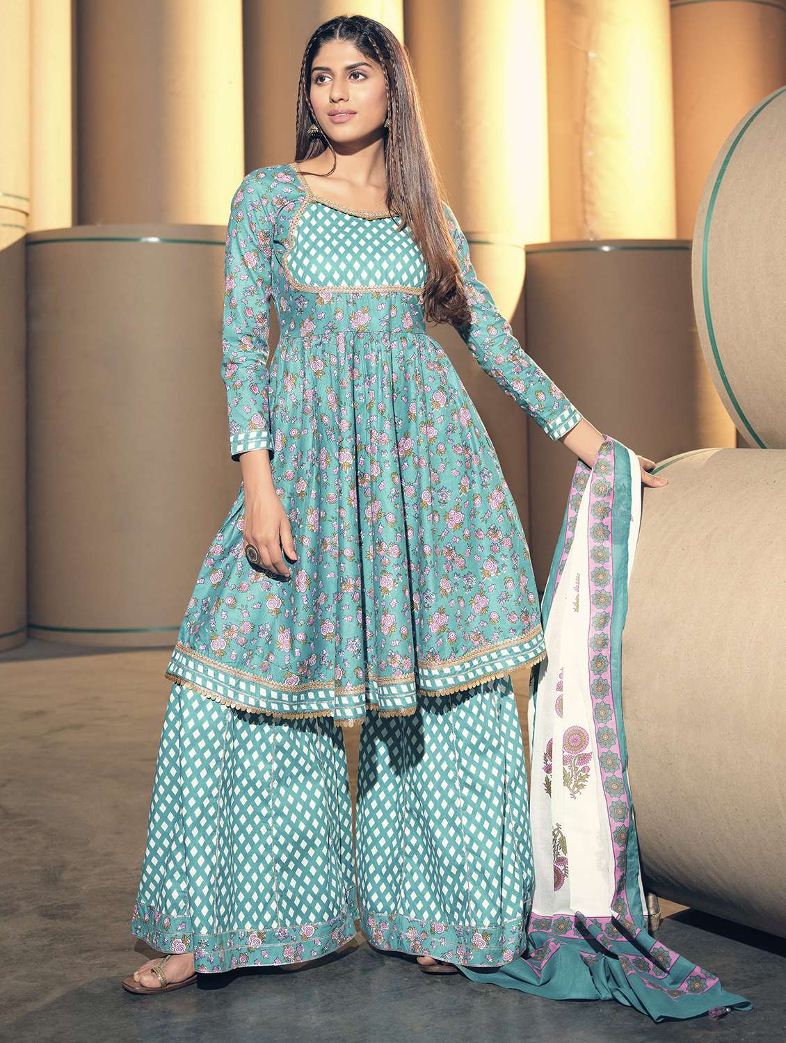 women kurta sharara set with dupatta