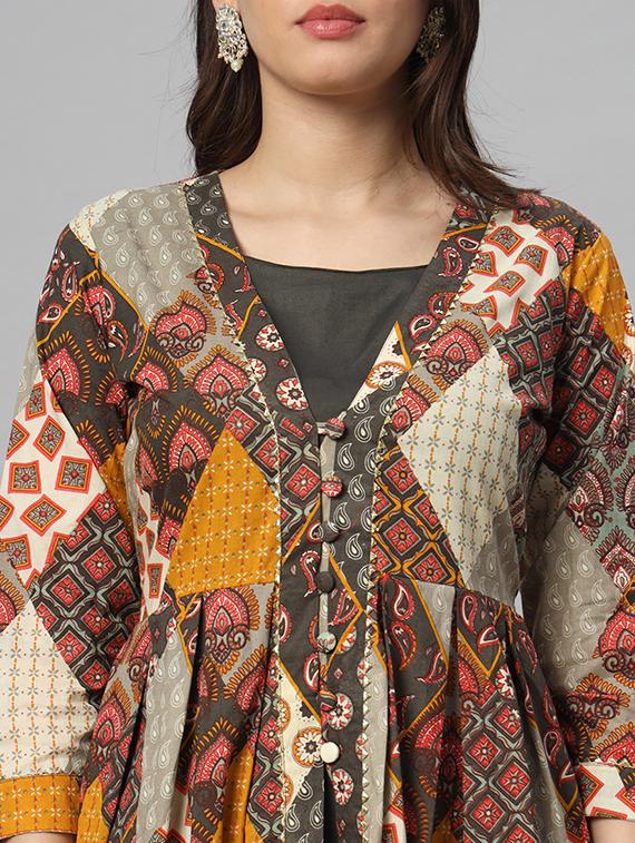 women grey printed kurta pant set - 21304259 - Standard Image - 7