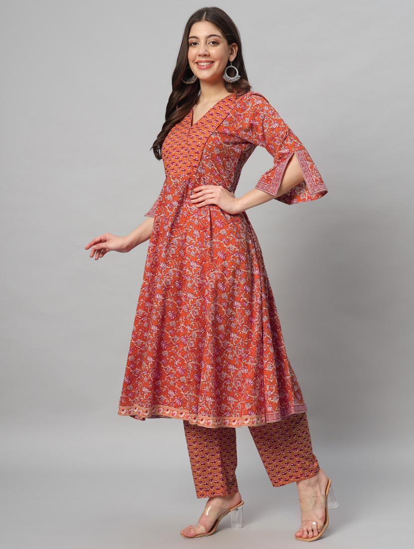 women orange floral printed kurta pant set - 21304261 - Standard Image - 2