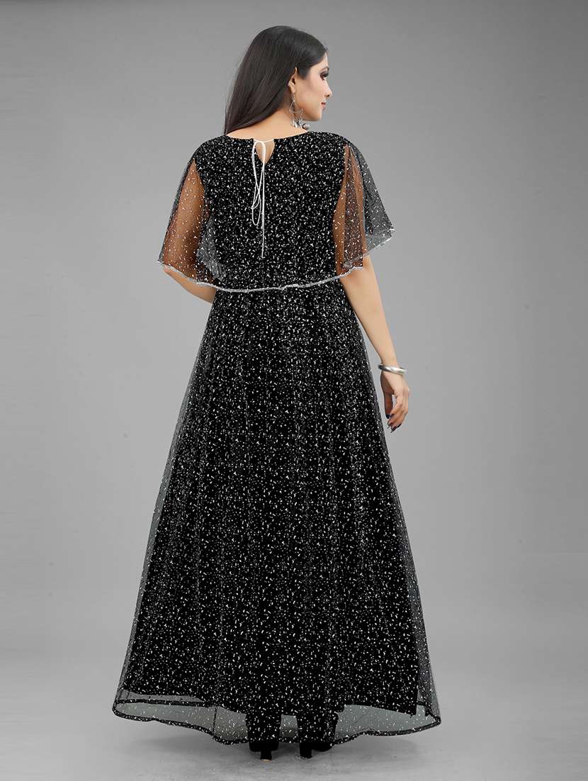 women black round neck semi-stitched gown - 21304263 -  Standard Image - 2