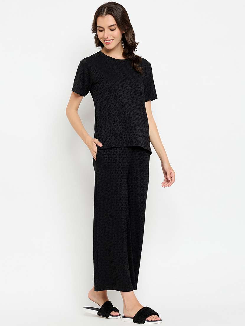 women black viscose pyjama nightwear set - 21305023 -  Standard Image - 2