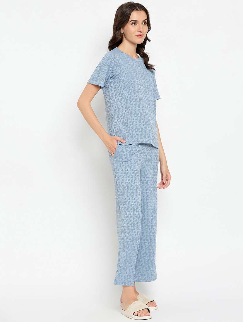 women light blue viscose pyjama nightwear set - 21305024 -  Standard Image - 2